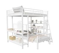 Goldicoo Lit superposé en métal, pour 2 enfants, 140 x 200 cm, 90 x 200 cm, avec lits simples en bas, échelle stable, pour enfants, adolescents, avec bureau et étagère ouverte