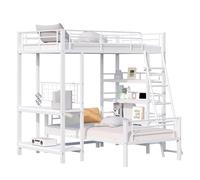 Goldicoo Lit superposé en métal, pour 2 enfants, 90 x 200 cm, 90 x 200 cm, avec lits simples en bas, échelle stable, pour enfants, adolescents, invités, avec bureau et étagère ouverte