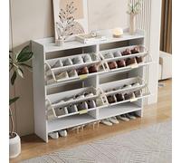 Goldicoo Meuble à chaussures avec 4 compartiments à rabat, blanc, panneau de particules, 110 x 24 x 90 cm, moderne, étagère à chaussures autoportante avec étagères ouvertes