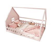 Goldicoo Montessori Lit de maison 140 x 200 cm - Lit enfant en bois avec protection anti-chute et sommier à lattes
