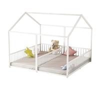 Goldicoo Montessori Lit de maison 90 x 200 cm pour 2 enfants - Lit enfant avec protection anti-chute et sommier à lattes en métal