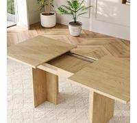 Goldicoo Table à manger extensible rectangulaire en MDF couleur chêne 140/180 x 80 cm pour 6 à 8 personnes, plateau de table de 30 mm, pieds en forme de T