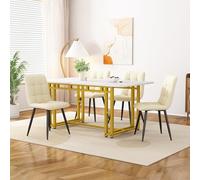Goldicoo Table à manger rectangulaire, 120 x 70 cm, plateau en MDF, pieds en métal doré, table de cuisine, moderne, pour salle à manger et salon