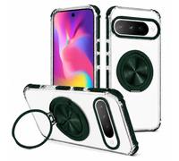 GOLDJU Coque Magnétique pour Google Pixel 11 Pro XL avec Anneau de Support Rotatif à 360°, Compatible MagSafe - Aimant Renforcé, Dos Transparent Anti-Jaunissement - Vert