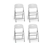 Goldkids Lot de 4 chaises pliantes blanches - Chaises de jardin pliables et stables, résistantes aux intempéries, aux UV, PEHD et acier, pliables et portables, idéales pour les fêtes de jardin et le