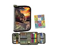Goldkids - Trousse à 1 compartiment, pour filles et garçons, trousse à crayons à 1 compartiment, trousse d'écolier remplie - Trousse scolaire et cahier de devoirs - Motif dinosaure