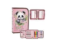 Goldkids - Trousse à 1 compartiment, pour filles et garçons, trousse à crayons à 1 compartiment, trousse d'écolier remplie - Trousse scolaire et cahier de devoirs - Motif panda