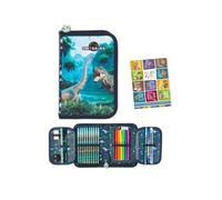 Goldkids - Trousse à 1 compartiment, pour filles et garçons, trousse à crayons à 1 compartiment, trousse d'écolier remplie - Trousse scolaire et cahier de devoirs - Motif dinosaure