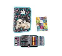 Goldkids - Trousse à 1 compartiment - Trousse pour filles et garçons - Trousse à 1 compartiment - Trousse d'écolier remplie - Trousse scolaire et cahier de devoirs - Motif chien