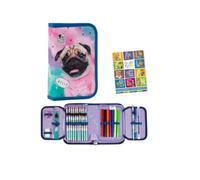 Goldkids - Trousse à 1 compartiment - Trousse pour filles et garçons - Trousse à 1 compartiment - Trousse d'écolier remplie - Trousse scolaire et cahier de devoirs - Motif chien