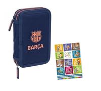 Goldkids - Trousse à 2 compartiments - Trousse pour filles et garçons - Trousse à 2 compartiments - Trousse d'écolier remplie - Trousse d'écolier et cahier de devoirs - FC Barcelone