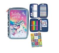 Goldkids - Trousse à 2 compartiments - Trousse pour filles et garçons - Trousse à 2 compartiments - Trousse d'écolier remplie - Trousse d'écolier et cahier de devoirs - Motif licorne