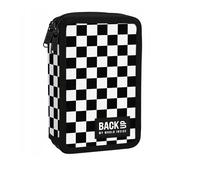 Goldkids - Trousse à 2 compartiments - Trousse pour filles et garçons - Trousse à crayons à 2 compartiments - Trousse remplie - Trousse d'écolier et cahier de devoirs, Motif damier noir, 2-fähig