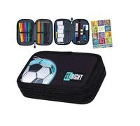 Goldkids - Trousse à 2 compartiments - Trousse pour filles et garçons - Trousse à crayons à 2 compartiments - Trousse remplie - Trousse d'écolier et cahier de devoirs, Football 2, 2-fähig, Trousse à