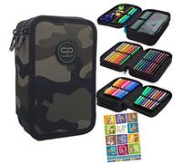 Goldkids Trousse à 3 compartiments - Trousse à crayons - 46 pièces - Trousse remplie - Stylos et pinceaux - Avec cahier de tâches - Trousse à crayons - Trousse d'écolier - Soldat militaire