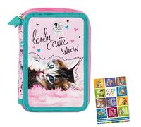 Goldkids - Trousse à 3 compartiments - Trousse pour fille - Trousse à 3 compartiments - Trousse d'écolier remplie et carnet de devoirs - Motif chat, Imprimé 5, 20 x 12,5 x 6,5 cm, Trousse à crayons