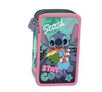 Goldkids - Trousse à 3 compartiments - Trousse pour filles et garçons - Trousse à 3 compartiments - 44 pièces - Trousse d'écolier remplie - Motif Stitch, Noir , 3-fähig, Trousse à crayons