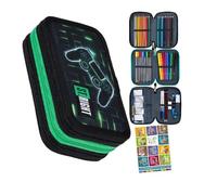 Goldkids - Trousse à 3 compartiments - Trousse pour filles et garçons - Trousse à 3 compartiments - Trousse remplie - Trousse d'écolier et cahier de devoirs, Manette de jeu, 3-fähig, Trousse à crayons