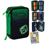 Goldkids - Trousse à 3 compartiments - Trousse pour filles et garçons - Trousse à 3 compartiments - Trousse d'écolier remplie - Trousse d'écolier et cahier de devoirs - Pixel Hero, multicolore, 3
