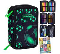 Goldkids - Trousse à 3 compartiments - Trousse pour filles et garçons - Trousse à 3 compartiments - Trousse d'écolier remplie - Trousse scolaire et cahier de devoirs, Football, xl, Classique