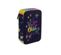 Goldkids - Trousse à 3 compartiments - Trousse pour filles et garçons - Trousse à 3 compartiments - Trousse d'écolier remplie - Motif étoiles