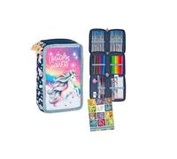 Goldkids - Trousse à 3 compartiments - Trousse pour filles et garçons - Trousse à 3 compartiments - Trousse d'écolier remplie - Trousse d'écolier et cahier de devoirs - Motif licorne