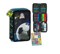 Goldkids - Trousse à 3 compartiments - Trousse pour filles et garçons - Trousse à 3 compartiments - Trousse d'écolier et cahier de devoirs - Motif football