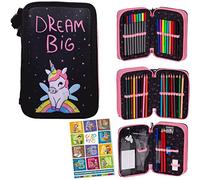 Goldkids - Trousse à 3 compartiments - Trousse pour filles et garçons - Trousse à 3 compartiments - Trousse d'écolier remplie, Motif 25, Trousse à crayons