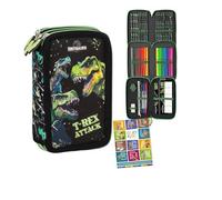 Goldkids - Trousse à 3 compartiments - Trousse pour filles et garçons - Trousse à 3 compartiments - Trousse d'écolier et cahier de devoirs - Motif dinosaure