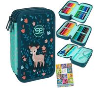 Goldkids - Trousse à 3 compartiments - Trousse pour filles et garçons - Trousse à 3 compartiments - Trousse d'écolier et cahier de devoirs - Motif cerf