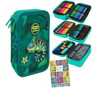 Goldkids - Trousse à 3 compartiments - Trousse pour filles et garçons - Trousse à 3 compartiments - Trousse d'écolier et cahier de devoirs - Motif caméléon