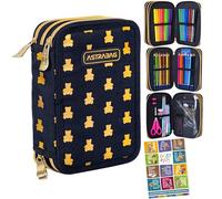 Goldkids - Trousse à 3 compartiments - Trousse pour filles et garçons - Trousse à 3 compartiments - Trousse d'écolier remplie - Trousse scolaire et cahier de devoirs, Motif Nounours, xl, Classique