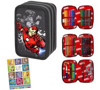 Goldkids - Trousse à 3 compartiments - Trousse pour filles et garçons - Trousse à 3 compartiments - Trousse d'écolier remplie - Trousse scolaire et cahier de devoirs, Avengers, xl, Classique