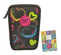 Goldkids - Trousse à 3 compartiments - Trousse pour filles et garçons - Trousse à 3 compartiments - Trousse d'écolier et cahier de devoirs - Motif cœurs multicolores
