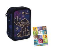 Goldkids - Trousse à 3 compartiments - Trousse pour filles et garçons - Trousse à 3 compartiments - Trousse d'écolier et cahier de devoirs - Motif Stitch