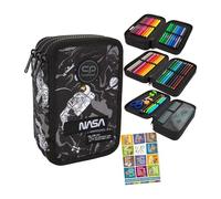 Goldkids - Trousse à 3 compartiments - Trousse pour filles et garçons - Trousse à 3 compartiments - Trousse d'écolier et cahier de devoirs - Motif astronaute de la NASA, noir/gris, 3-fähig, Trousse à