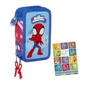 Goldkids - Trousse à 3 compartiments - Trousse pour filles et garçons - Trousse à 3 compartiments - Trousse d'écolier remplie - Trousse d'écolier et cahier de devoirs - Spider-Man