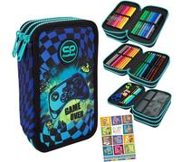 Goldkids - Trousse à 3 compartiments - Trousse pour filles et garçons - Trousse à 3 compartiments - Trousse d'écolier et cahier de devoirs - Motif Game