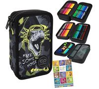 Goldkids - Trousse à 3 compartiments - Trousse pour filles et garçons - Trousse à 3 compartiments - Trousse d'écolier et cahier de devoirs - Motif dinosaure