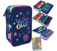 Goldkids - Trousse à 3 compartiments - Trousse pour filles et garçons - Trousse à 3 compartiments - Trousse d'écolier et cahier de devoirs - Motif étoiles