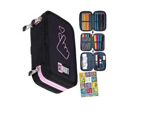 Goldkids - Trousse à 3 compartiments - Trousse pour filles et garçons - Trousse à 3 compartiments - Trousse remplie - Trousse d'écolier et cahier de devoirs, Amour, 3-fähig, Trousse à crayons