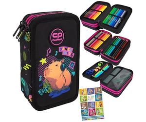 Goldkids - Trousse à 3 compartiments - Trousse pour filles et garçons - Trousse à 3 compartiments - Trousse d'écolier et cahier de devoirs - Motif Capybara