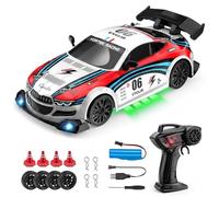 Goldlife Voiture télécommandée 1:24 4 WD, voiture télécommandée 2,4 GHz avec pneus de drift/route interchangeables, mini voiture RC avec LED, 15 km/h et 2 vitesses, avec haine de circulation, enfants