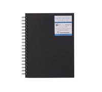 Clairefontaine 960082C Carnet Spiralé Micro-perforé Goldline - 40 Feuilles Papier Dessin Multi-technique Blanc - 17,8x25,4 cm 250g - Format Portrait - Couverture Rigide Noire Imitation Toile
