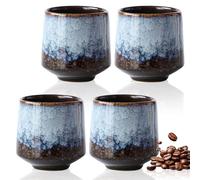 Goldmeet Lot de 4 tasses à café en céramique de 220 ml - Pour thé, latte, cappuccino, chocolat chaud, lait - Bleu - Passe au micro-ondes et au congélateur, service à thé en porcelaine, coffret cadeau