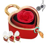 goldmiky Coffret Rose Eternelle avec Bijoux, Cadeau Fleur Rose Conservée à la Main (Boîte à bijoux avec serrure-rouge)