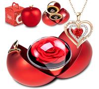 goldmiky Coffret Rose Eternelle avec Bijoux, Cadeau Fleur Rose Conservée à la Main, Cadeau Femme pour Elle la Noël,La Saint-Valentin,Fête des mères, Anniversaire,Anniversaire de mariage (Pomme rouge)