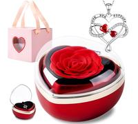goldmiky Coffret Rose Eternelle avec Bijoux, Cadeau Fleur Rose Conservée à la Main, Cadeau Femme pour Elle la Noël,La Saint-Valentin,Fête des mères, Anniversaire