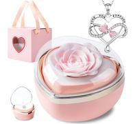 goldmiky Coffret Rose Eternelle avec Bijoux, Cadeau Fleur Rose Conservée à la Main, Cadeau Femme pour Elle la Noël,La Saint-Valentin,Fête des mères, Anniversaire,Anniversaire de mariage (rose)