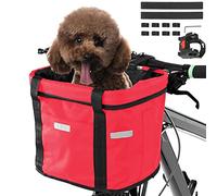 Goldmiky Panier vélo Pliant, Amovible Vélo Guidon Panier, Sacoche Avant de Bicyclette, Panier de Vélopour VTT, Pique-Nique, Shopping, Petit Animal Domestique (Rouge)